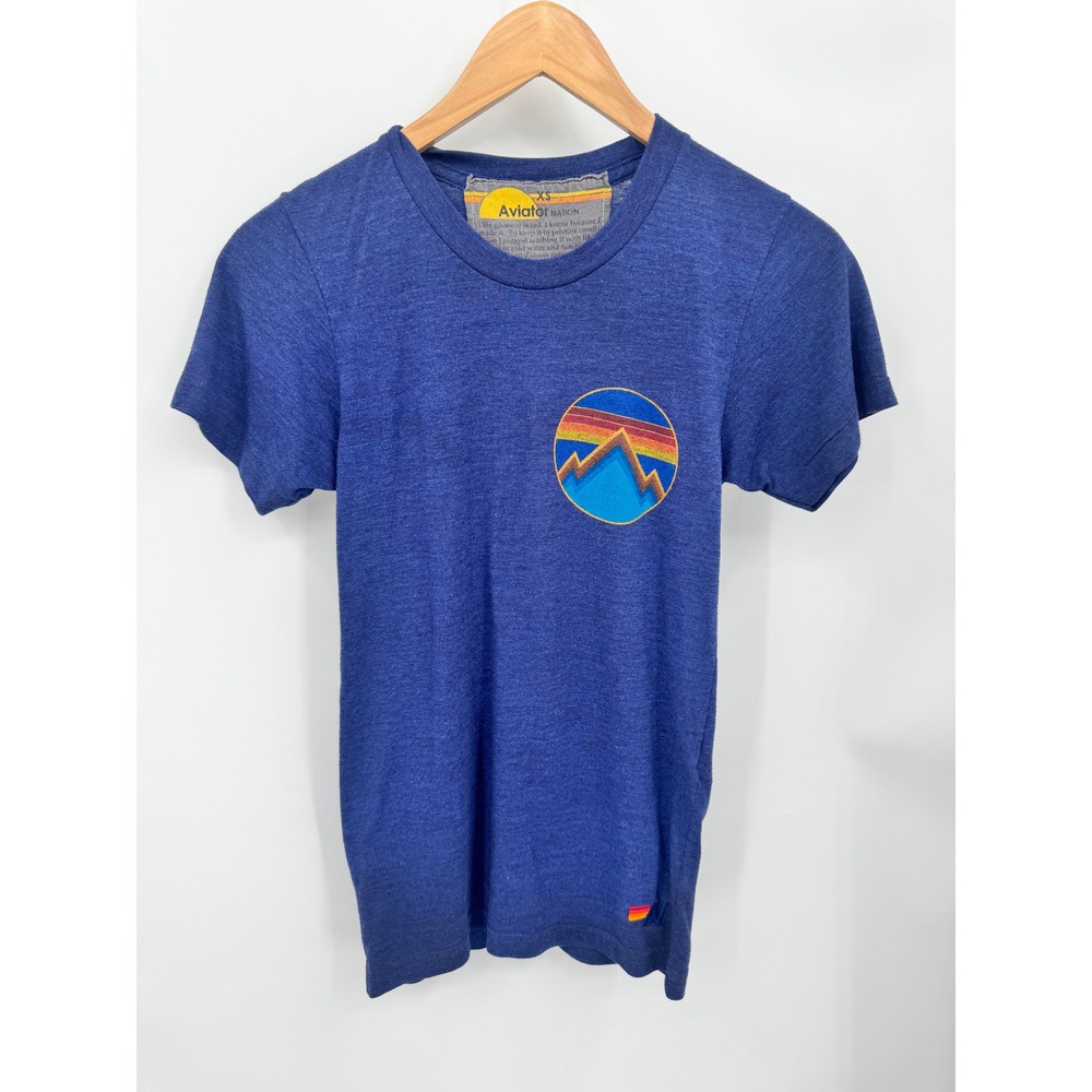 Aviator Nation Graphic T-Shirt Womens XS Blue Mountain Logo Slim Fit Tee